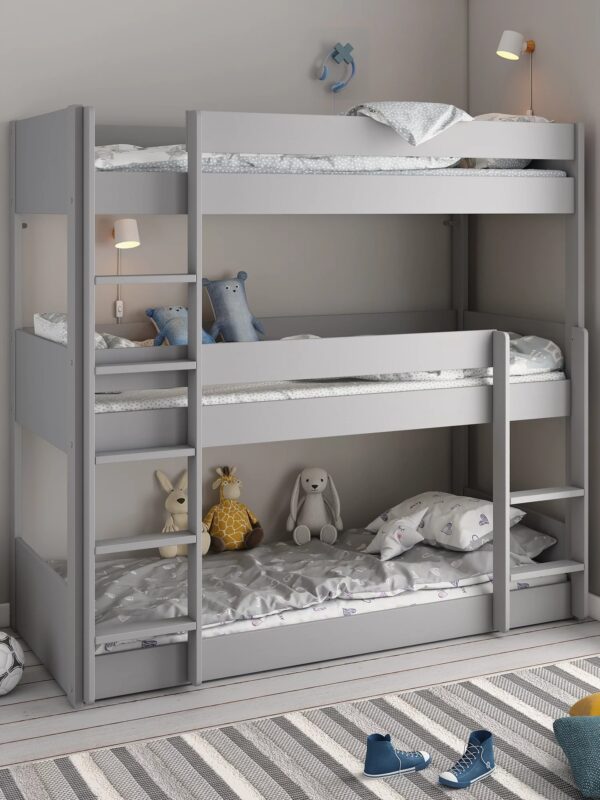 Grey painted 3-level bunk bed