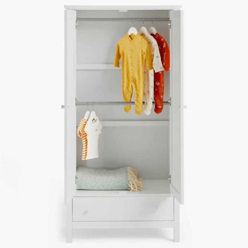 White, 2 door wardrobe with 2 handing rails and drawer