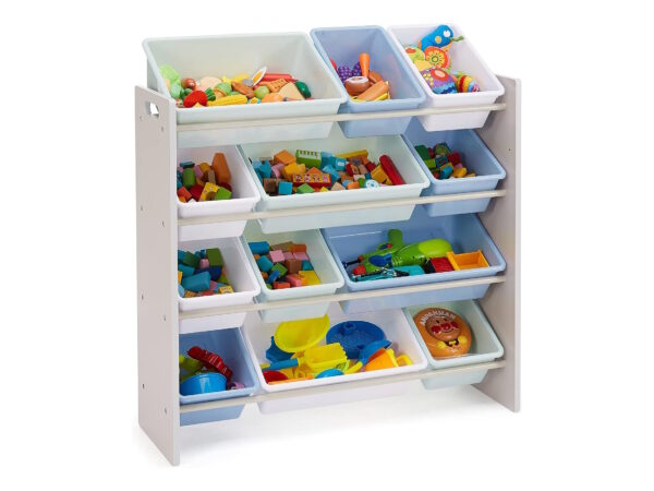 4 shelf toy sorter with 12 storage bins