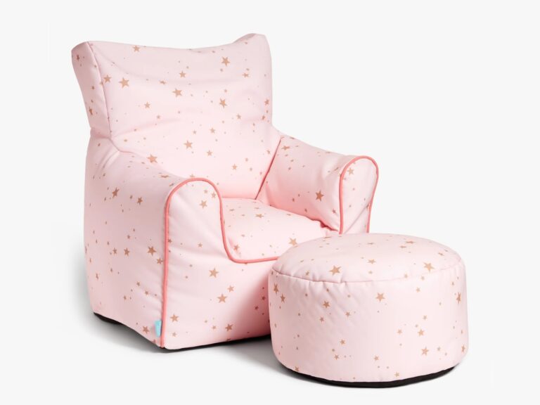 Pink bean bag chair and matching footstool