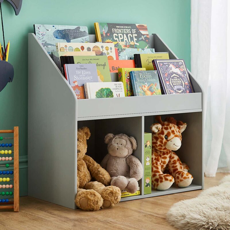 Kid's library-style bookcase with added storage