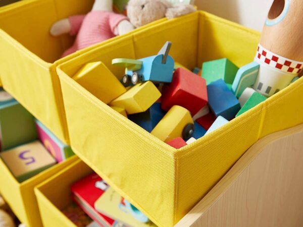 Yellow fabric toy sorter