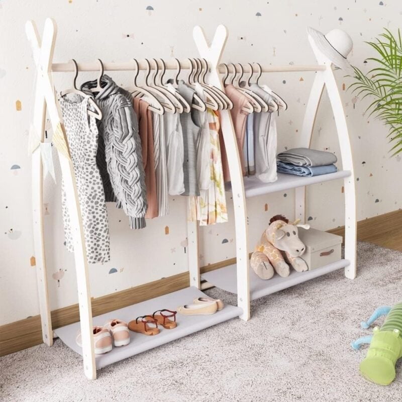 Kid's modular clothes rail with 3 shelves