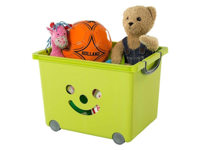 Green storage cart with smiley face