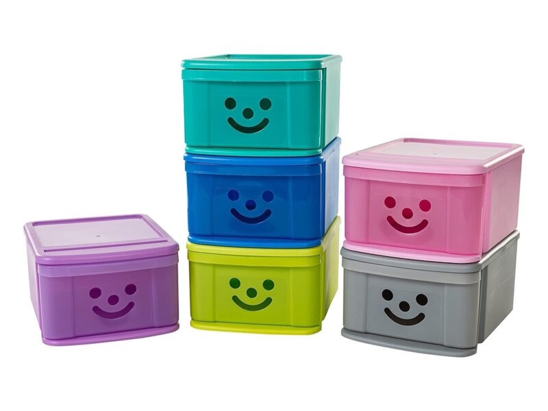 Multi-coloured stackable storage drawers