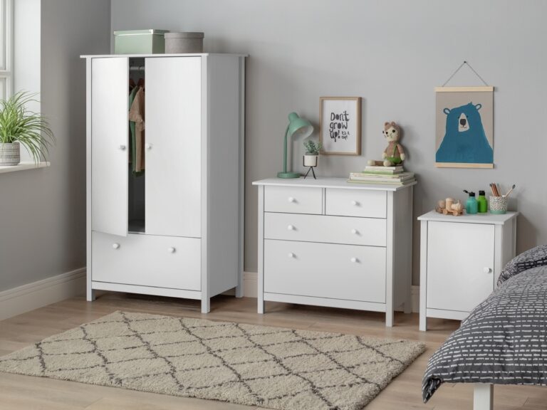 White wardrobe and drawer chest